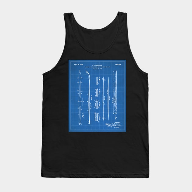 Skiing Skis Patent - Skier Ski Lodge Chalet Art - Blueprint Tank Top by patentpress